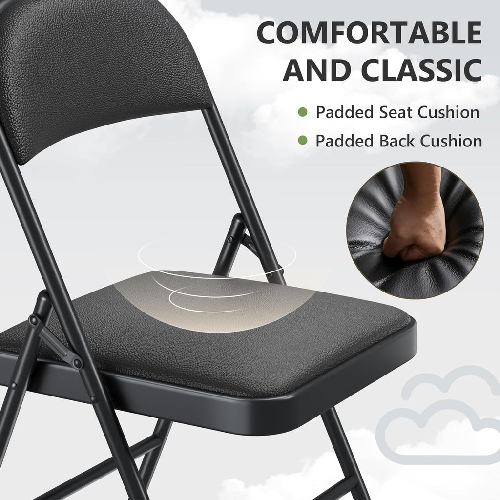 Skiennix Folding Chairs - Comfy PU Leather Padded Seats for Indoor & Outdoor Use | Heavy-Duty 4-Pack