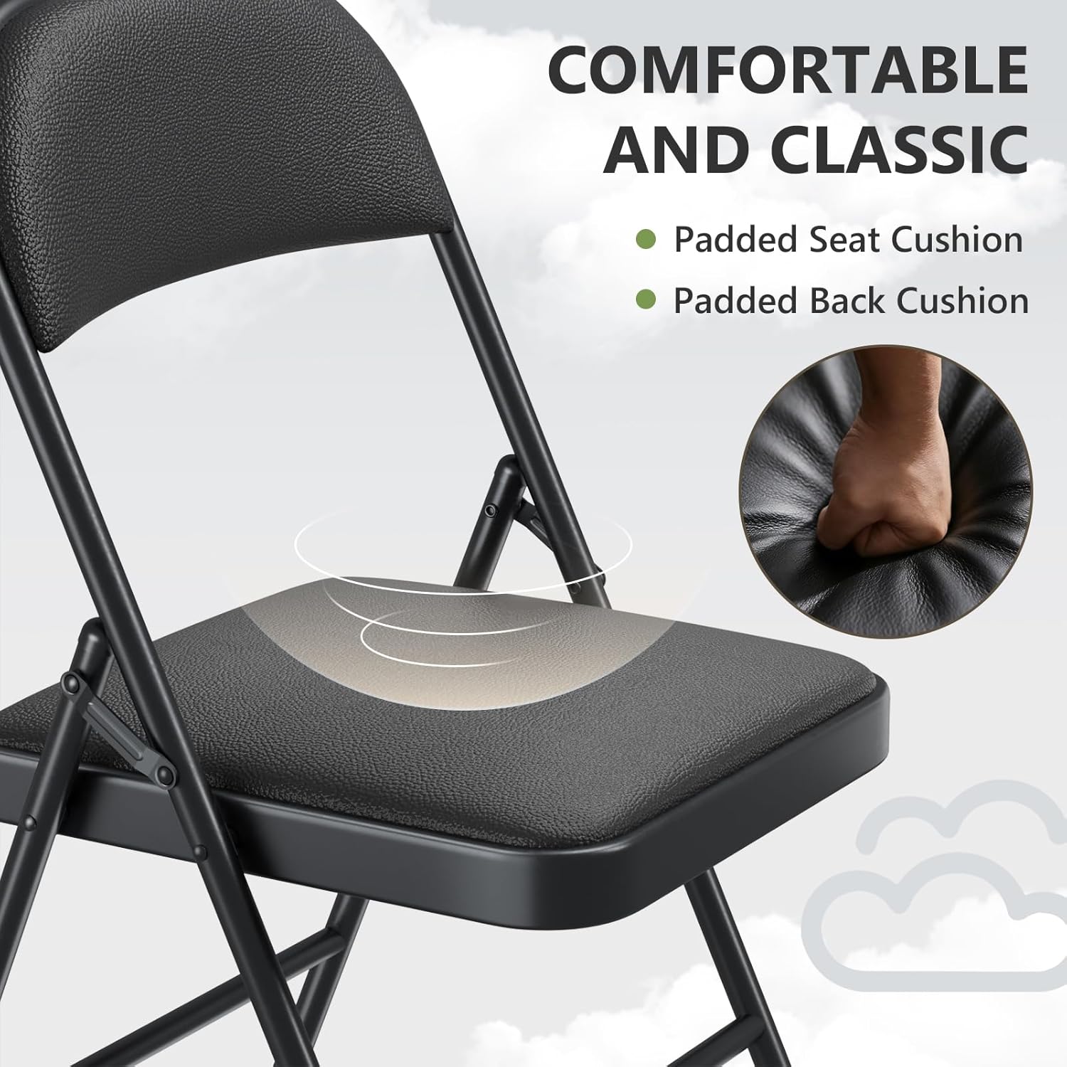 Skiennix Folding Chairs - Comfy PU Leather Padded Seats for Indoor & Outdoor Use | Heavy-Duty 4-Pack