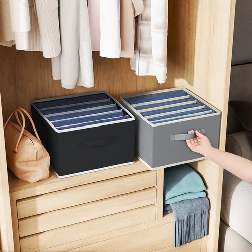 Homsorout Drawer Organizer - Foldable Fabric Clothes Storage Bins with Handles | 2-Pack, Black