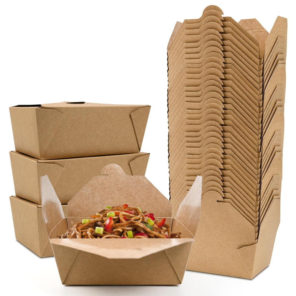 EcoDispose 45 oz Kraft Paper Pack of 80 Fold To Go Containers, Microwaveable Leak and Grease Proof Take Out Boxes for Lunch,Leftover and Restaurant