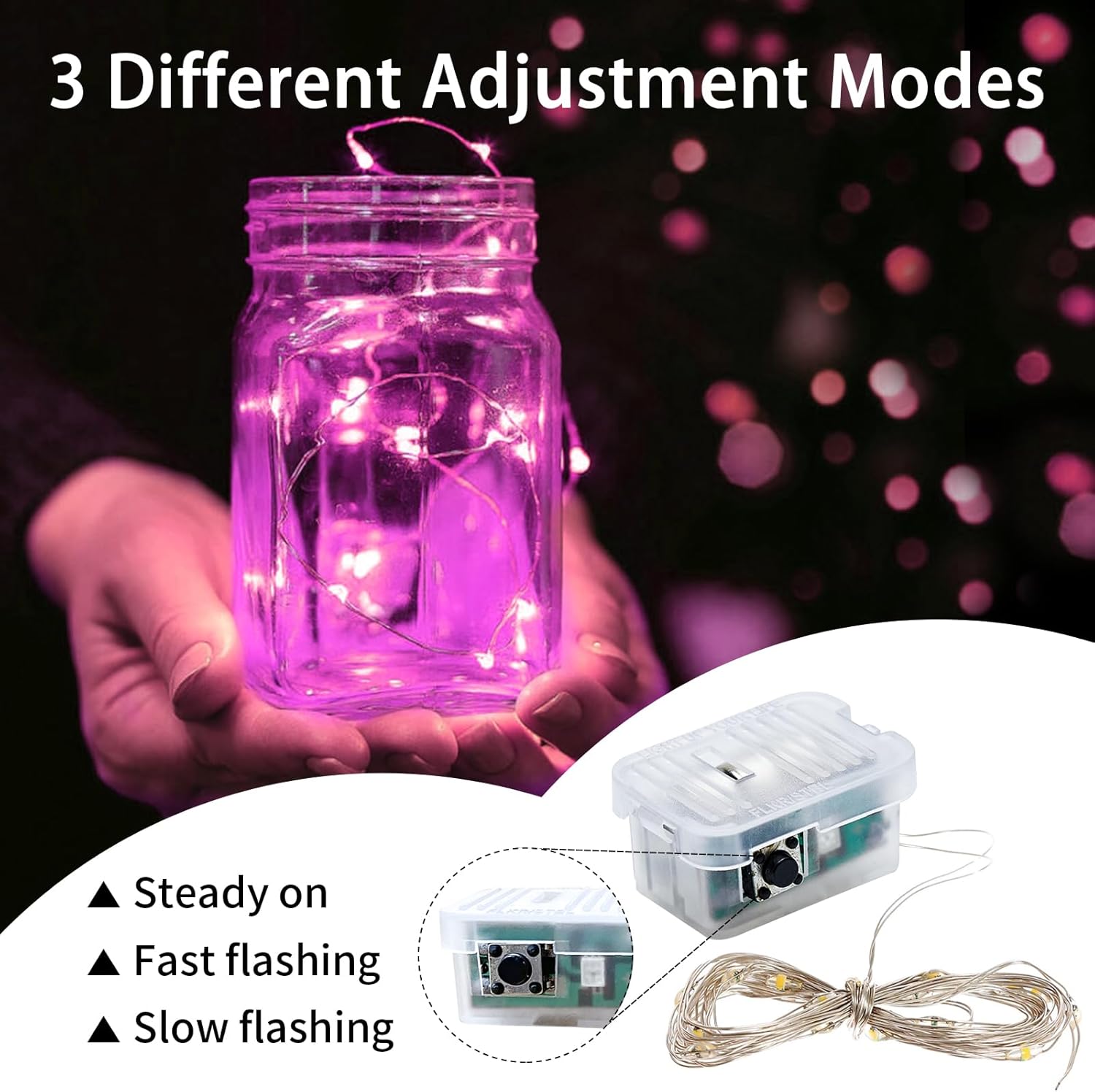 Skiennix 20 LED Pink Fairy Lights - 7Ft Twinkle String Lights | Battery Operated & Waterproof for Parties, Weddings, Christmas, Valentine's Day Centerpieces
