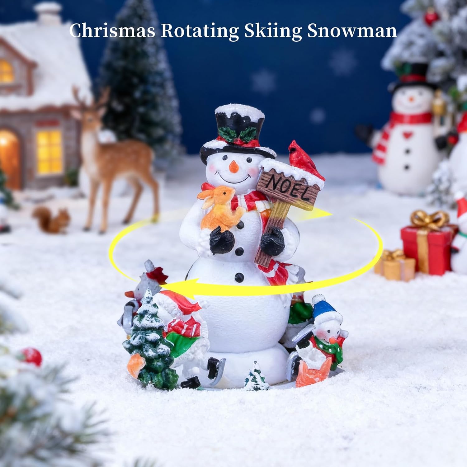 Skiennix 12.8" Animated Christmas Village Crystal Tree - Rotating Skiing Snowman, Lights & 8 Melodies