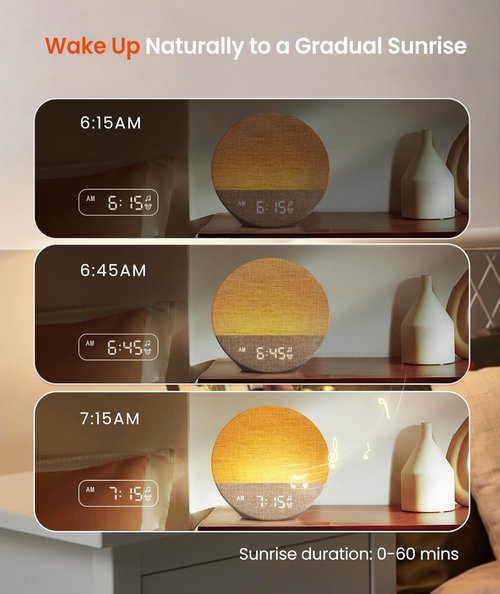 Dreamegg Sunrise 1 - Customizable Sunrise Alarm Clock & Sound Machine | 29 Soothing Sounds & Dimmable Night Light