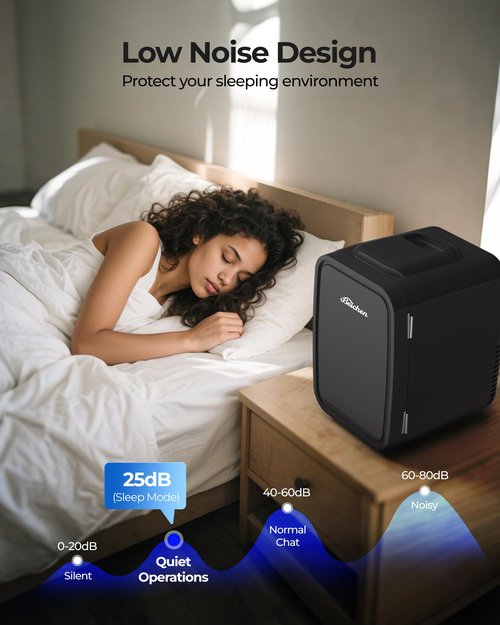 BEICHEN Mini Fridge, 4 Liter/6 Can Portable Refrigerator for Bedroom Office Dorm Car– Fast Cooling, Low Noise, 100-125V AC/5-12V USB Small Compact Refrigerator for Skincare, Food, Drinks(Black)