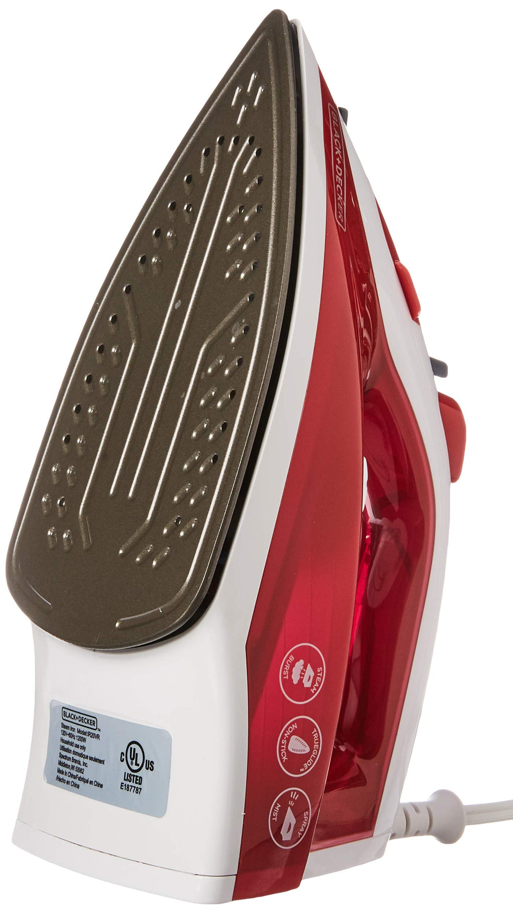 BLACK+DECKER Variable Control Compact Iron, TrueGlide Premium Nonstick Soleplate, Ergonomic Mist/Steam Burst, Red