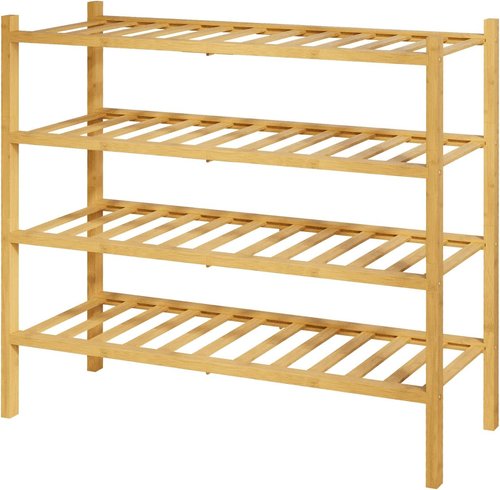 Kitsure Bamboo Wooden Shoe Rack - Stackable 4-Tier Organizer, Space-Saving Design, 26.8" Wide - Natural Finish