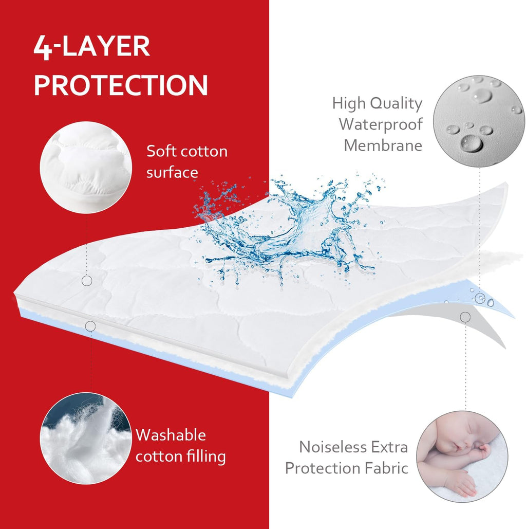 Skiennix Waterproof Crib Mattress Protector - Soft Cotton Fabric for Toddler Mattresses | Ideal for Boys & Girls