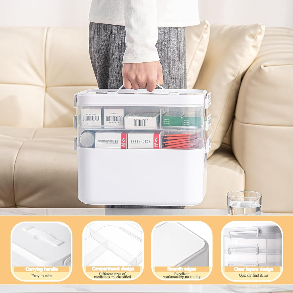 TERGOO 3-Tier Medicine Cabinet Organizer - Portable Storage Box with Handle for First Aid Kits