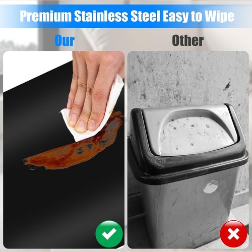 Anzoymx Stainless Steel Trash Can - 1.8 Gallon Slim Wastebasket with Pop-Up Lid | Black