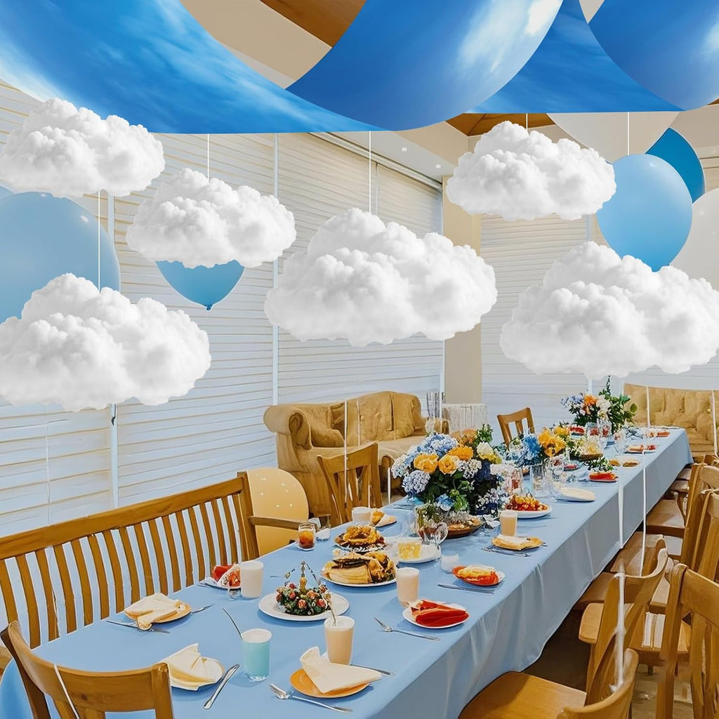 VioraWhite 9 Pcs Blue Sky White Cloud Ceiling Decor - 12x2 Ft Fluorescent Light Covers & 3D Cloud Props