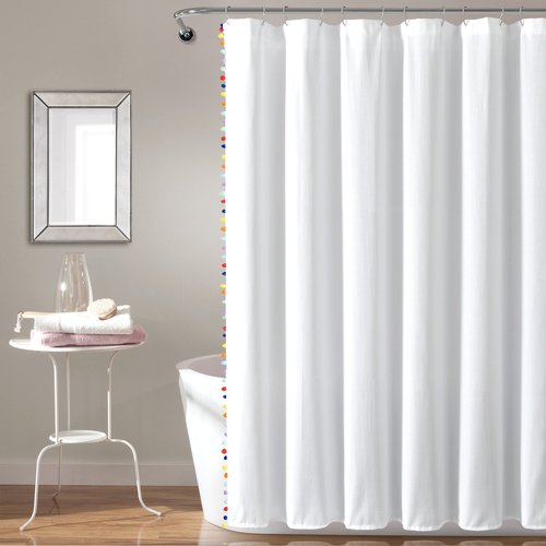 Lush Decor Pom Pom Shower Curtain, Rainbow, 72" X 72"
