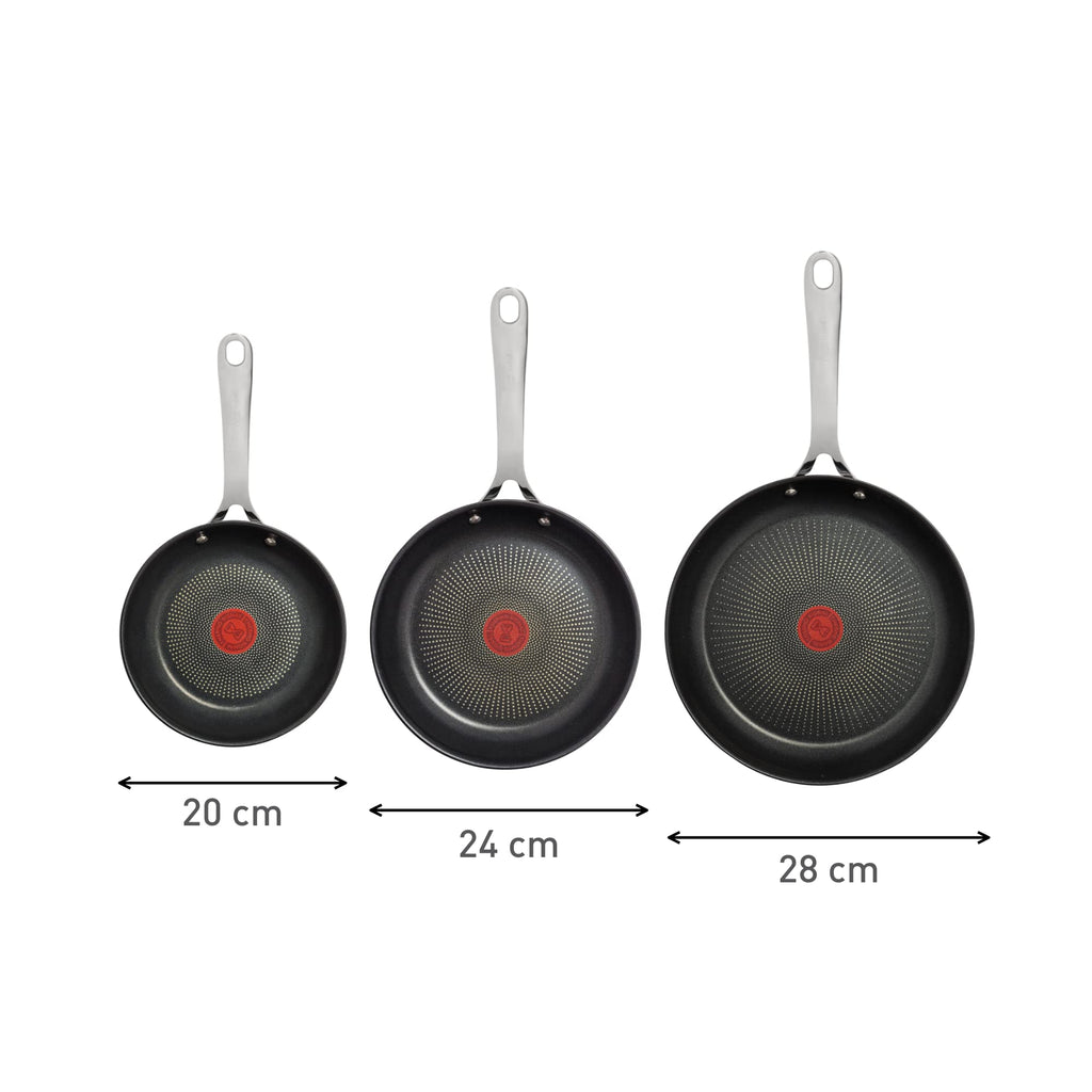 T-Fal x Jamie Oliver Nonstick Coated Stainless Steel Pans 9.5" & 11", Induction Compatible, Oven Safe up to 500°F, Chef's Stainless Steel Skillet, Frying Pan, Silver