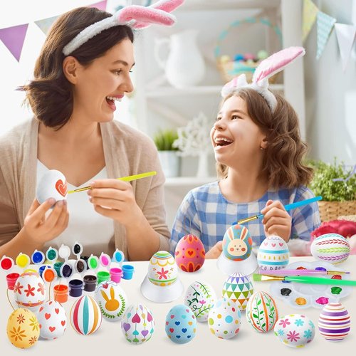 Flocking Eggs Painting Kit by Easter | 28 Paintable White Eggs with Doodle Kit for DIY Decor