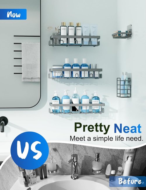 GVY Shower Caddy 5 Pack - Rustproof Adhesive Bathroom Organizer Shelves | No Drilling, Perfect for Home Decor