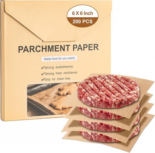 200Pcs Unbleached Parchment Paper Sheets - 6x6 Inches Non-Stick Baking Paper for Bread, Cakes & Frying