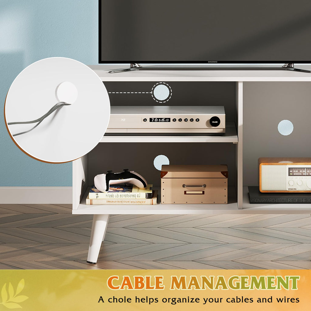 WLIVE TV Stand for 40 Inch TVs, Small Entertainment Center with Storage Cabinet, Mid-Century Modern TV Stands for Living Room and Bedroom, 32" TV Console, White