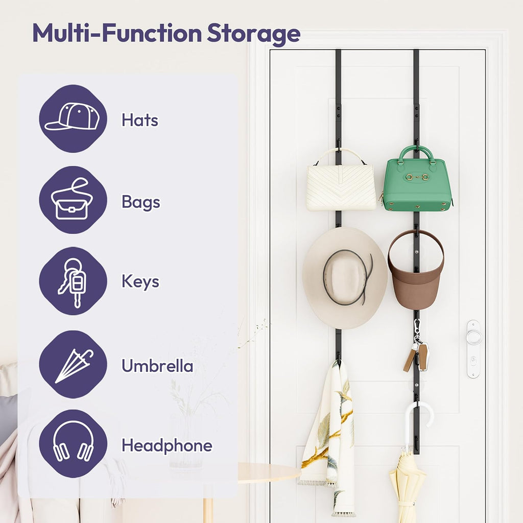 SWTYMIKI Over The Door Purse Organizer - 2-Pack Wall-Mounted Rack with 8 Hooks for 16 Bags | Black