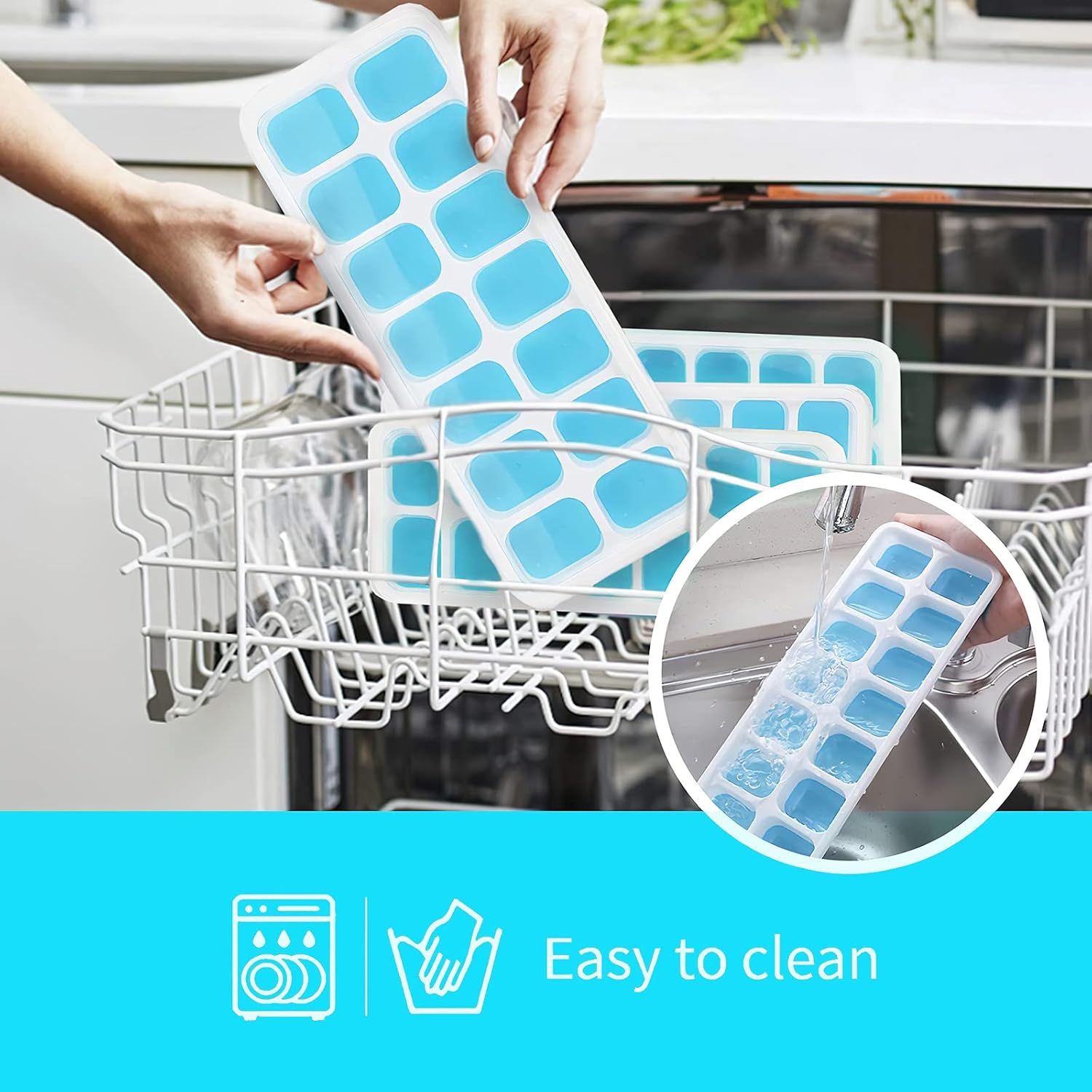 Airabc Silicone Ice Cube Trays - Easy-Release 14-Cube Design, BPA Free & Stackable | 4 Pack