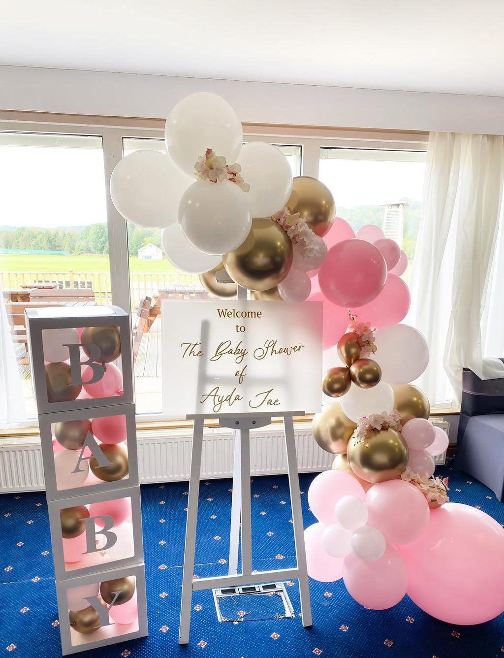 Skiennix Pink and Gold Balloons Set - 12 Inch Light Pink & White Metallic Gold Confetti for Parties