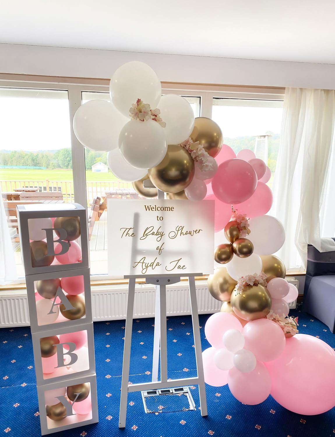 Skiennix Pink and Gold Balloons Set - 12 Inch Light Pink & White Metallic Gold Confetti for Parties