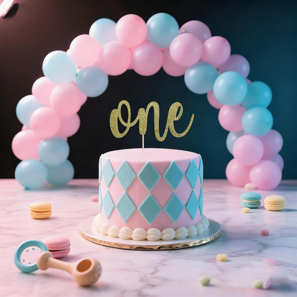 ONE Cake Topper - Bright Yellow Glitter 1st Birthday Decoration | Perfect for Baby Showers & Parties