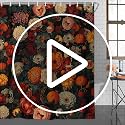 Boho Floral Shower Curtain Set - Vintage Red Flower Design, 72x72