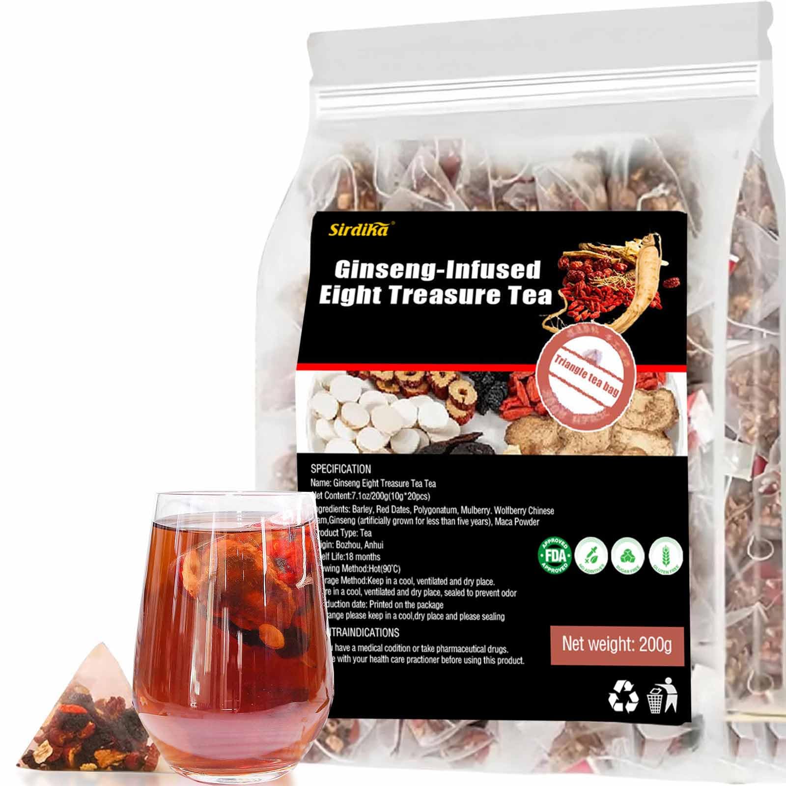 Ginseng Eight Treasure Tea Bags, Sweet Herbal Blend with Ginseng, Goji Berry, Red Dates & Barley, Natural Kidney Cleanse Detox Tea, Precious Ingredients Formula, 20 Teabags (1)