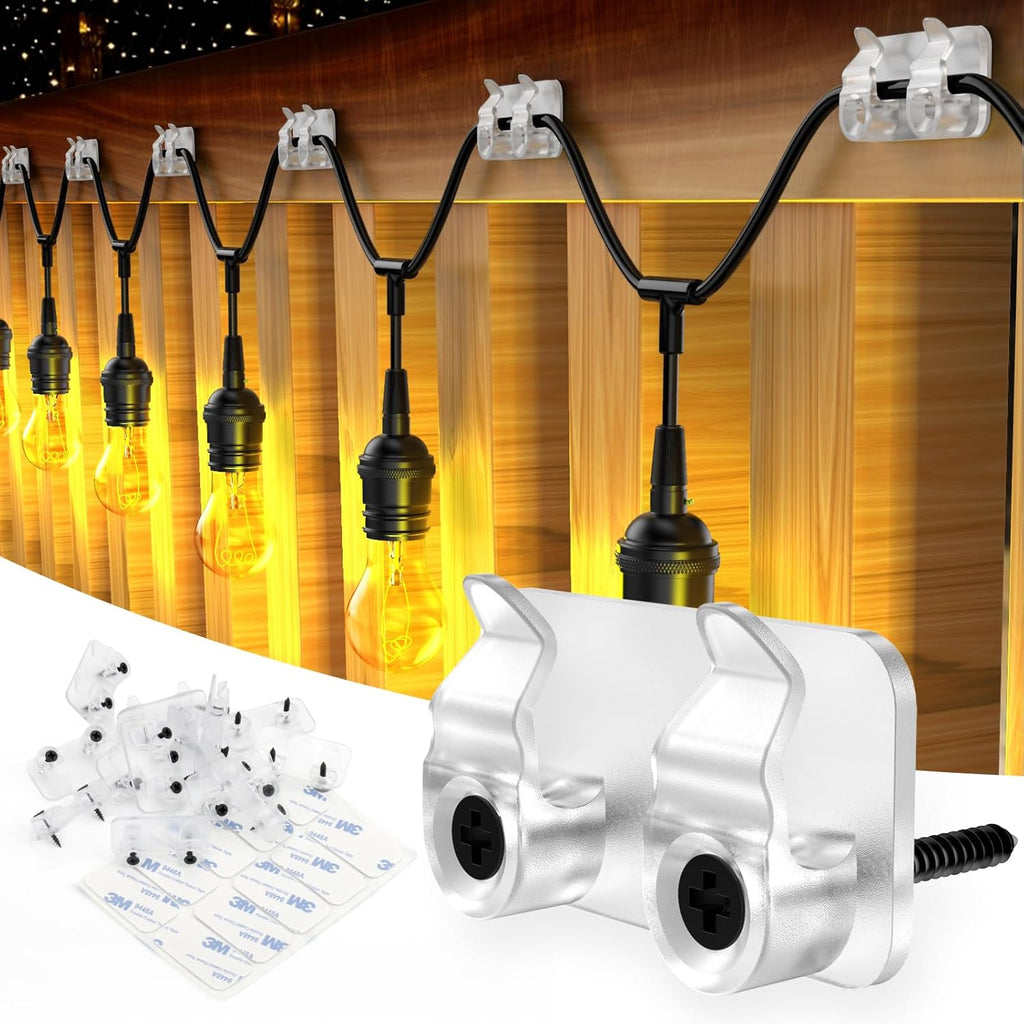Outdoor Light Clips - 50 Heavy-Duty Waterproof Adhesive Clips for Hanging LED Lights | Perfect for Weddings & Patios