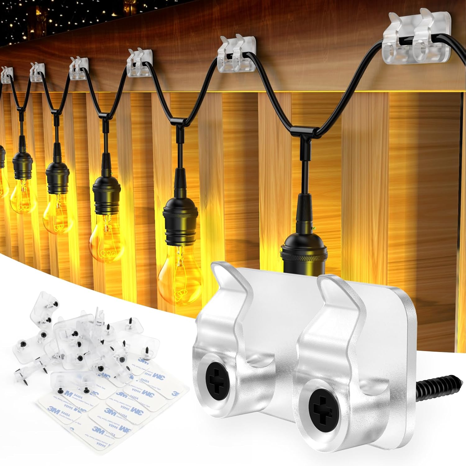 Outdoor Light Clips - 50 Heavy-Duty Waterproof Adhesive Clips for Hanging LED Lights | Perfect for Weddings & Patios