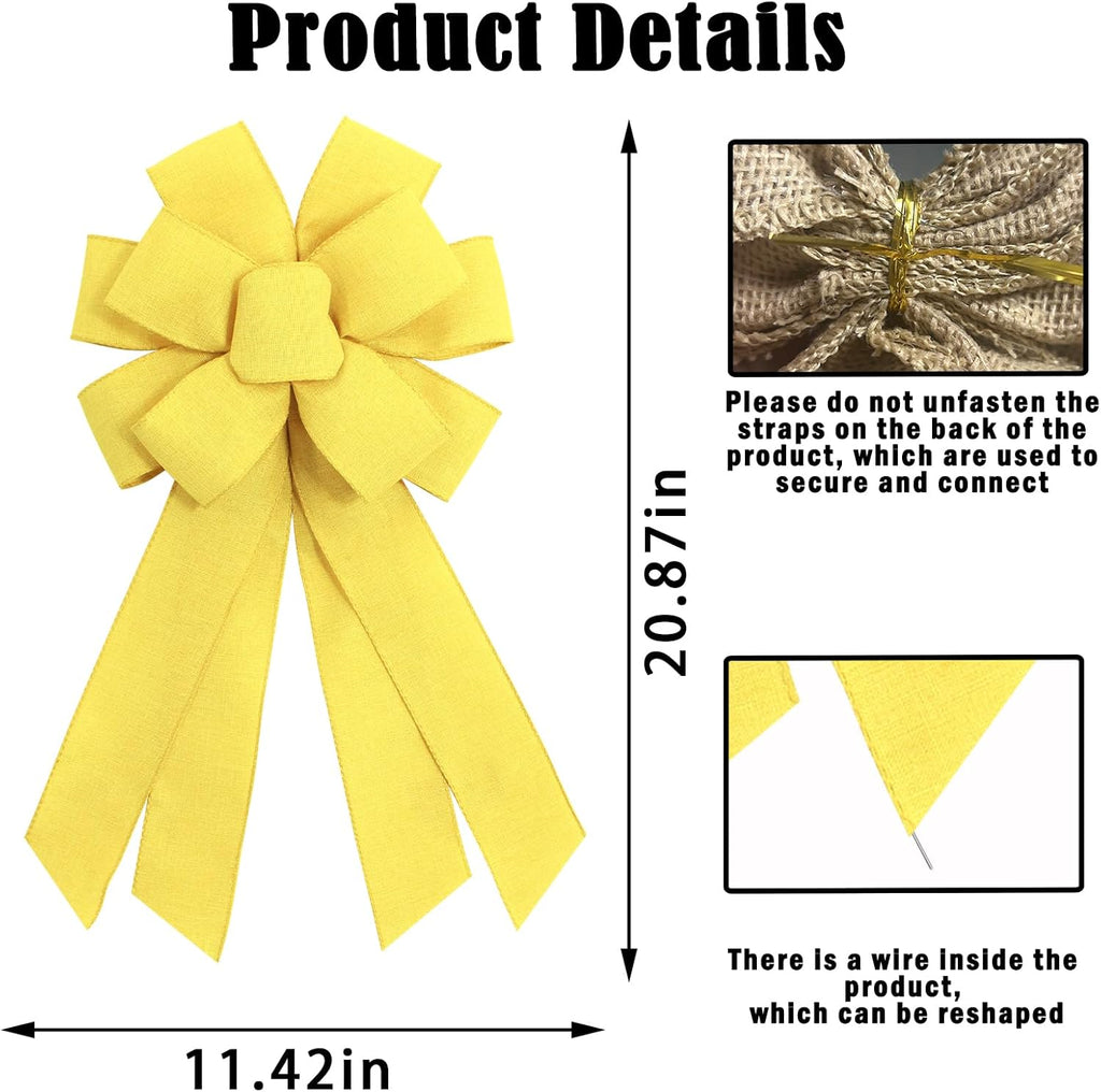 Skiennix Large Yellow Wreath Bow - Perfect for Fall & Thanksgiving Home Decorations | Farmhouse Style