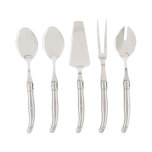 Laguiole Hostess Serving Utensils Sets (Stainless Steel) — 2 Serving Spoons 1 Slotted Spoon 1 Serving Fork & 1 Pie Server — Stainless Steel Flatware Set — Silverware Set Dishwasher Safe