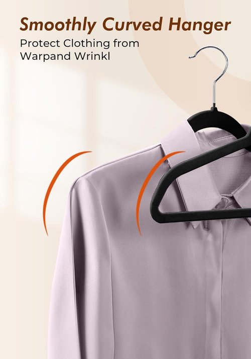 HOUSE DAY Black Velvet Hangers - 50 Pack Non-Slip Felt Closet Essentials, Space-Saving Design
