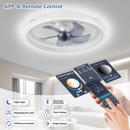 lumasphere 20" Small Ceiling Fans with Lights and Remote, 2025 Upgraded Low Profile Ceiling Fan, 3000K-6000K Dimmable, 6 Wind Speeds, Flush Mount Fandelier for Bedroom/Living Room/Kids Room