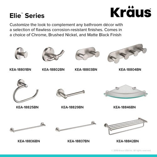 KRAUS Elie 18-inch Bathroom Towel Bar, Brushed Nickel Finish, KEA-18836BN