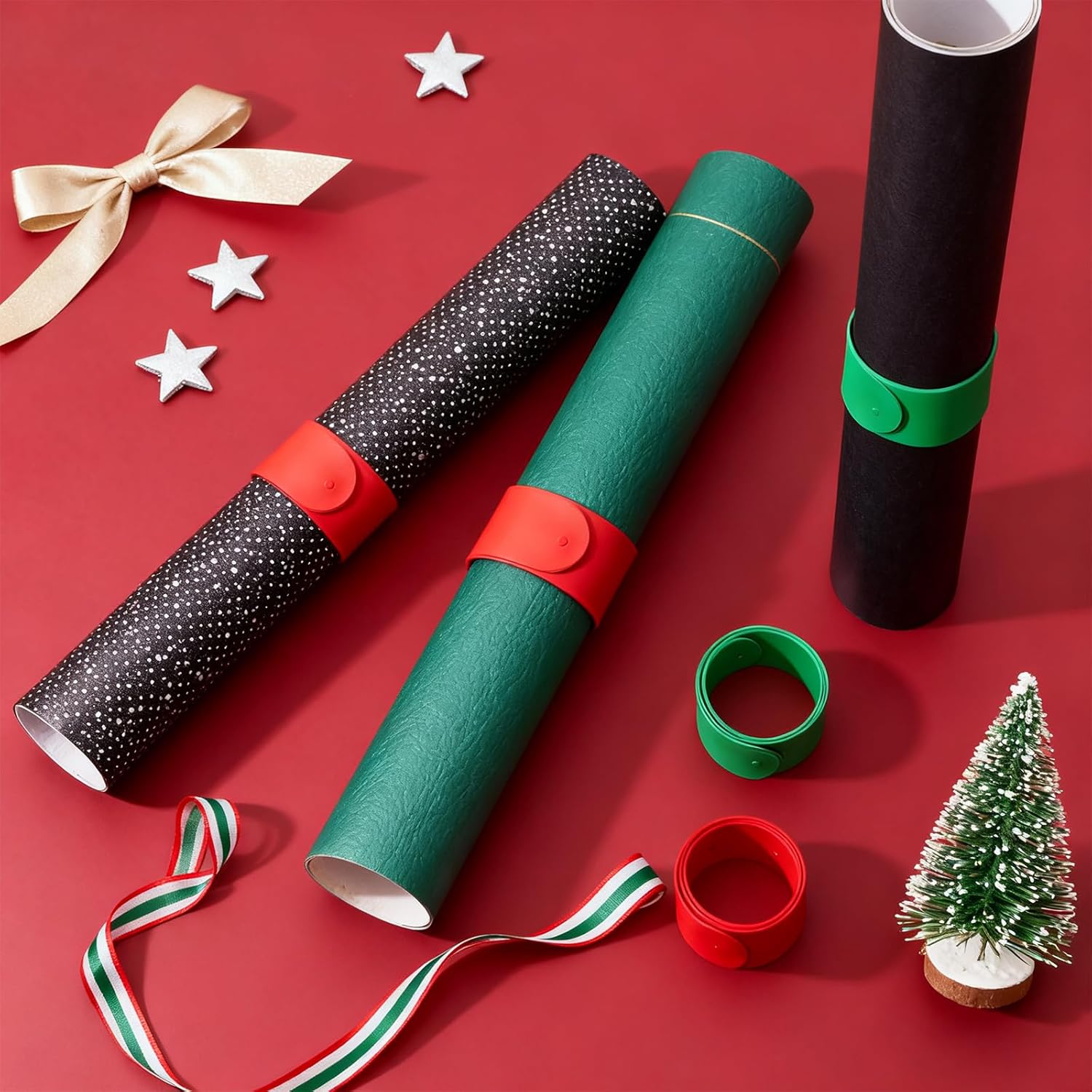 Skiennix Wrapping Paper Roll Holder - 12 Silicone-Covered Metal Clamps for Easy Storage | 1'' x 9''
