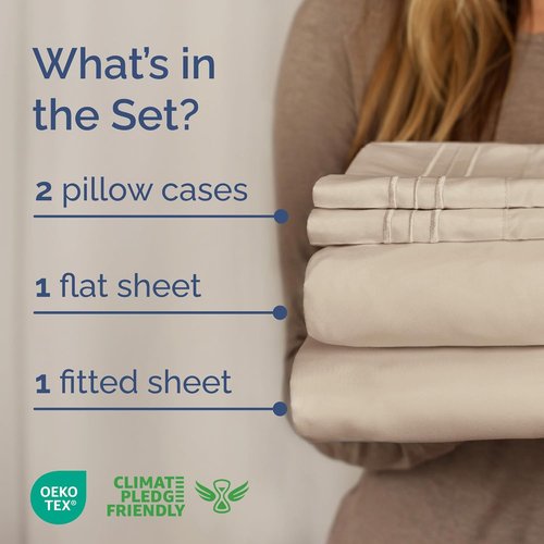 King Size 4 Piece Sheet Set - Ultra-Soft Cooling Bed Sheets for Luxurious Comfort - Oeko-Tex Certified - Wheat