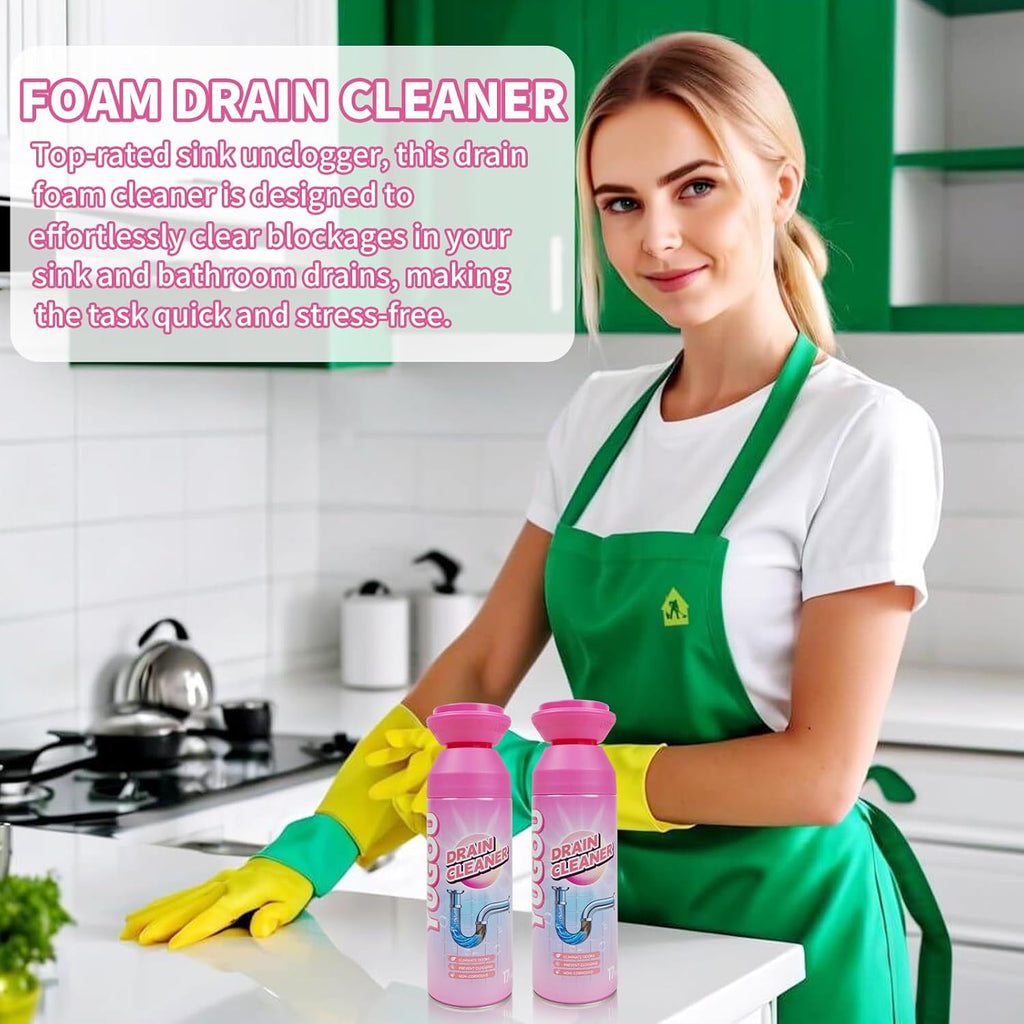 Yugou Foaming Drain Cleaner - Powerful Clog Remover & Deodorizer for Sinks, Showers & Tubs (2 Pack)