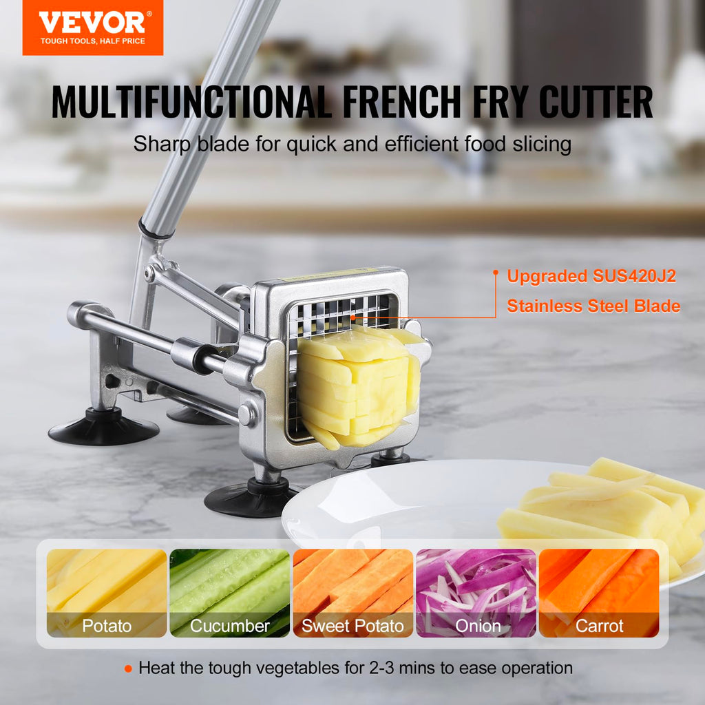 VEVOR French Fry Cutter, Potato Slicer with 1/2", "3/8", "1/4 Stainless Steel Blades, Manual Potato Cutter Chopper with Suction Cups, Great for Potato, French Fries, Cucumber, Vegetables, Carrot