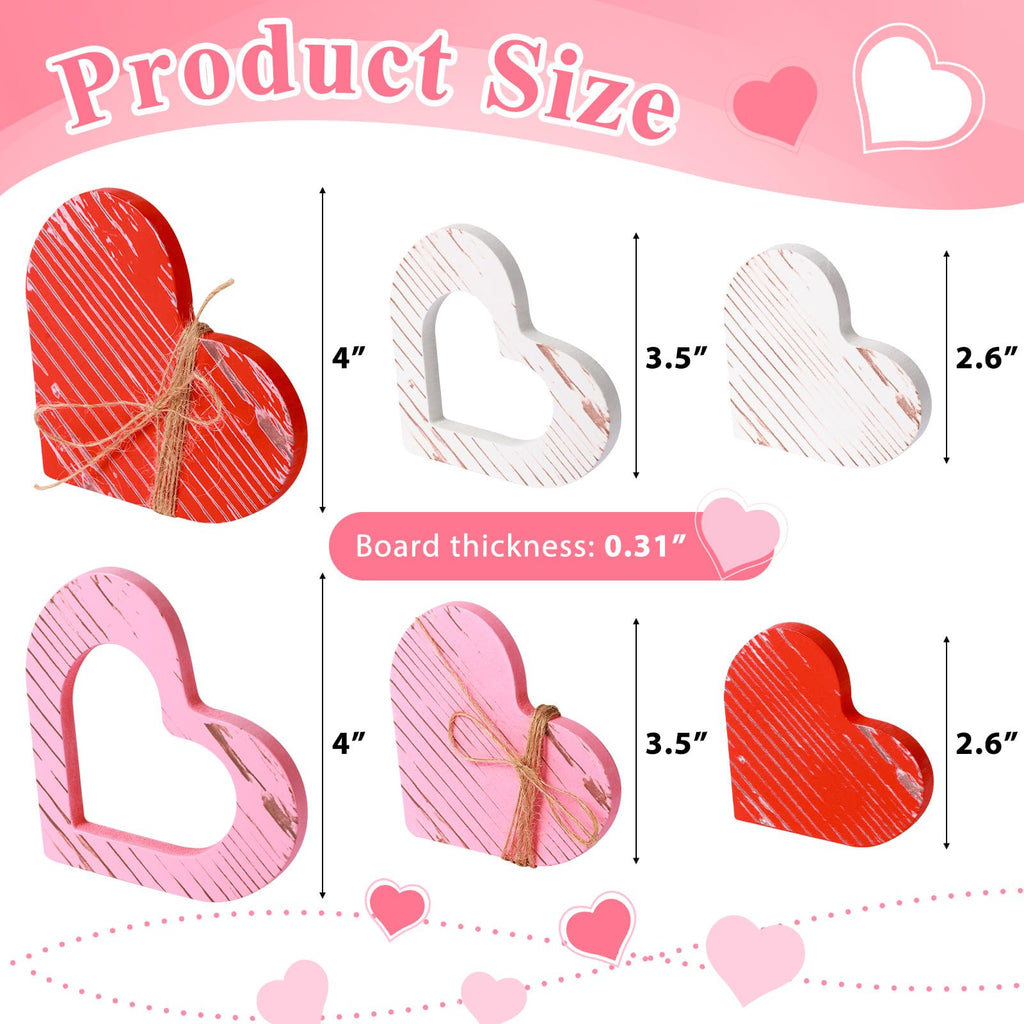 6pcs Wooden Hearts-Valentines Day Decor-Valentines Day Tiered Tray Decor Cute Wood Heart Signs for Home, Table, Tiered Tray Decoration