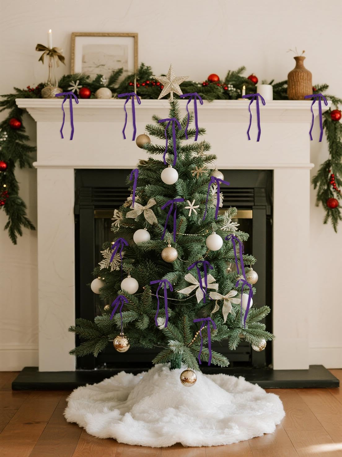 SIMISI Ribbon - 24 Pcs Purple Velvet Christmas Bows | Vintage Decor for Tree, Wreath & Garland (3/8'' Width)
