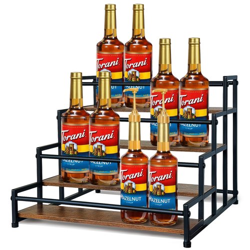 Klxuyuo 4-Tier Coffee Syrup Rack for 20 Bottles (750ml)–Sturdy Coffee Syrup Organizer Holder for Kitchen, Café, Office