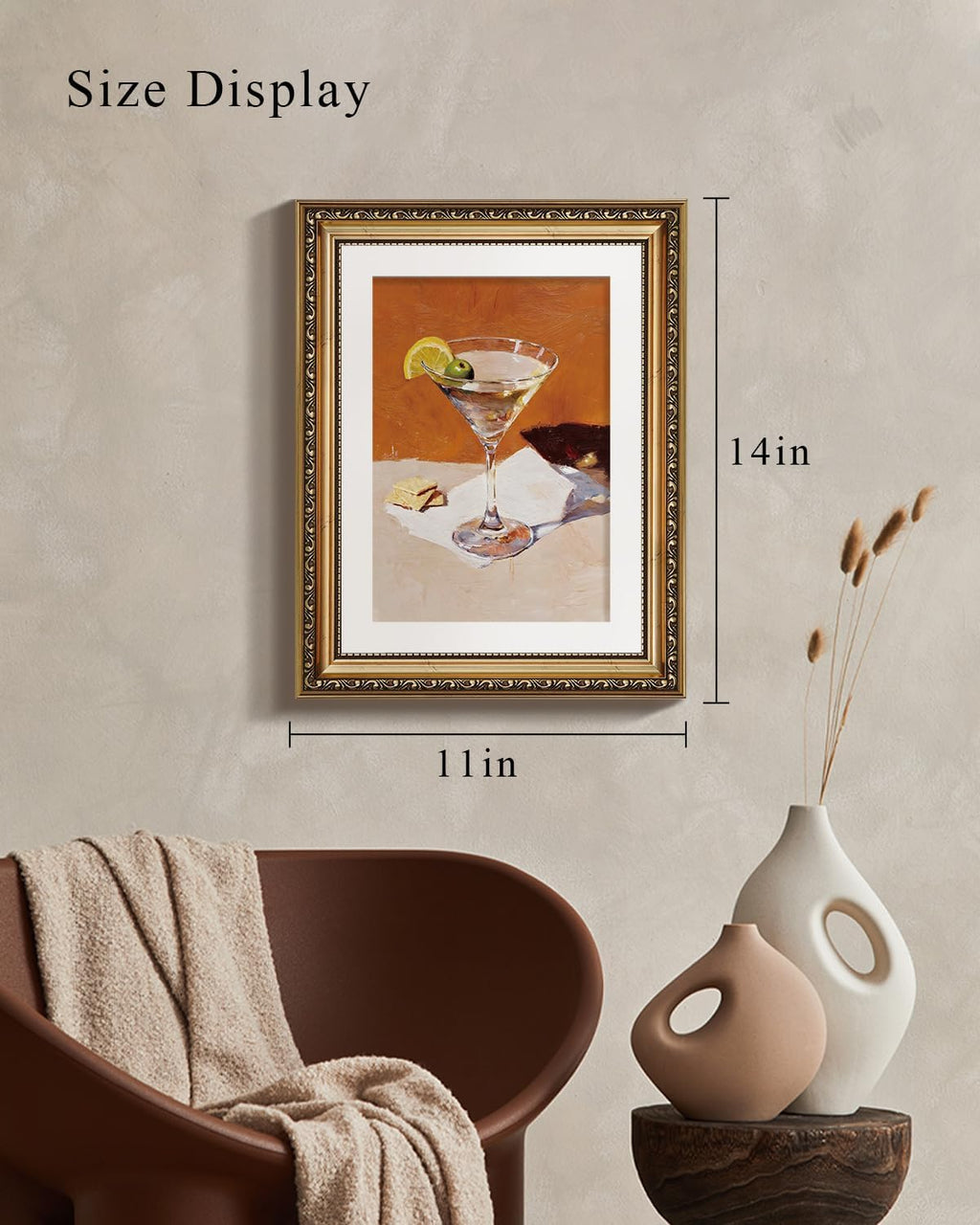 VIYYIEA Vintage Gold Framed Wall Art - Classic Martini Artwork Prints for Living Room | 14L x 11W