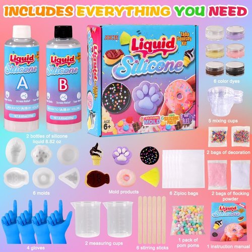 JOICEE DIY Squishy Making Kit - 18oz 1:1 AB Liquid Silicone with 6 Molds for Soft Squishies | Perfect Birthday Gifts