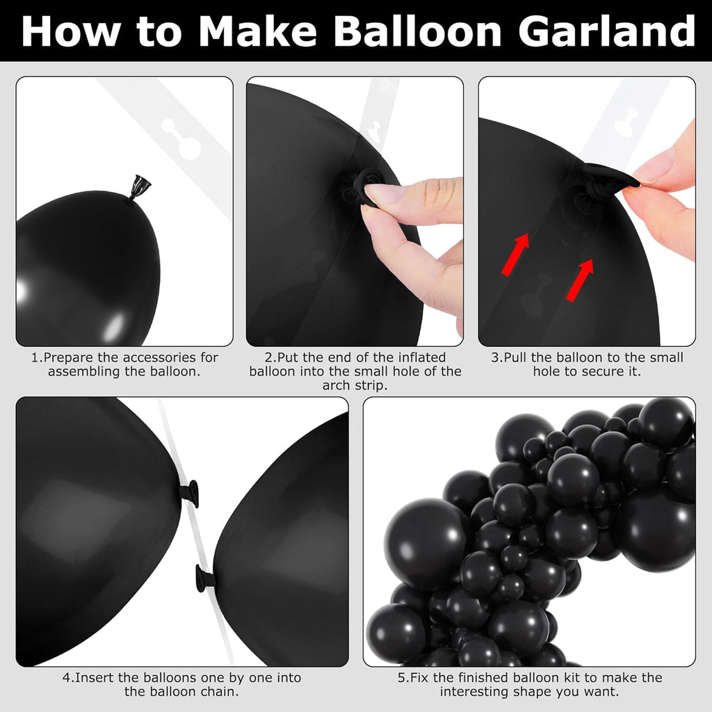 Amandir 153-Piece Black Balloon Arch Garland Kit - Matte Latex Balloons in 5-18 Inch Sizes for Parties