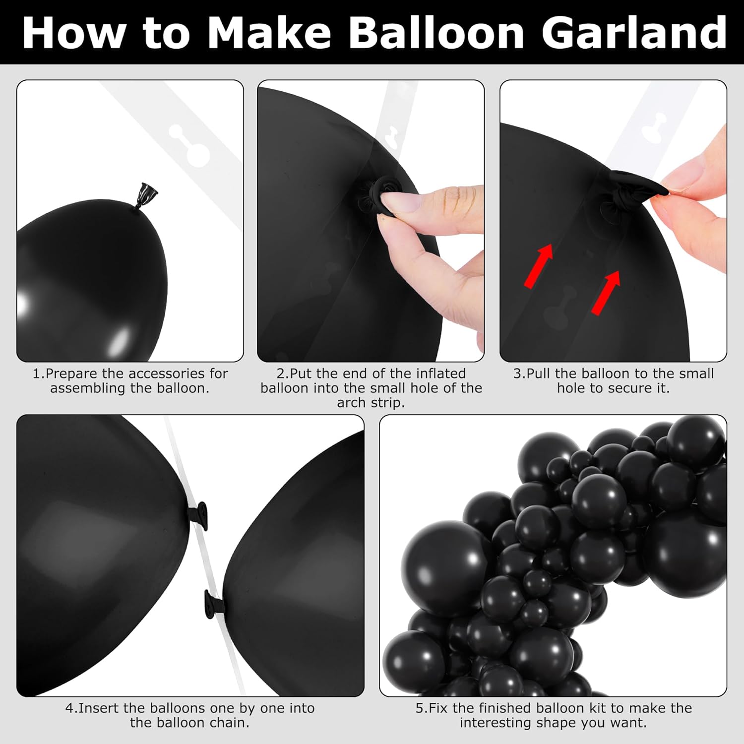Amandir 153-Piece Black Balloon Arch Garland Kit - Matte Latex Balloons in 5-18 Inch Sizes for Parties