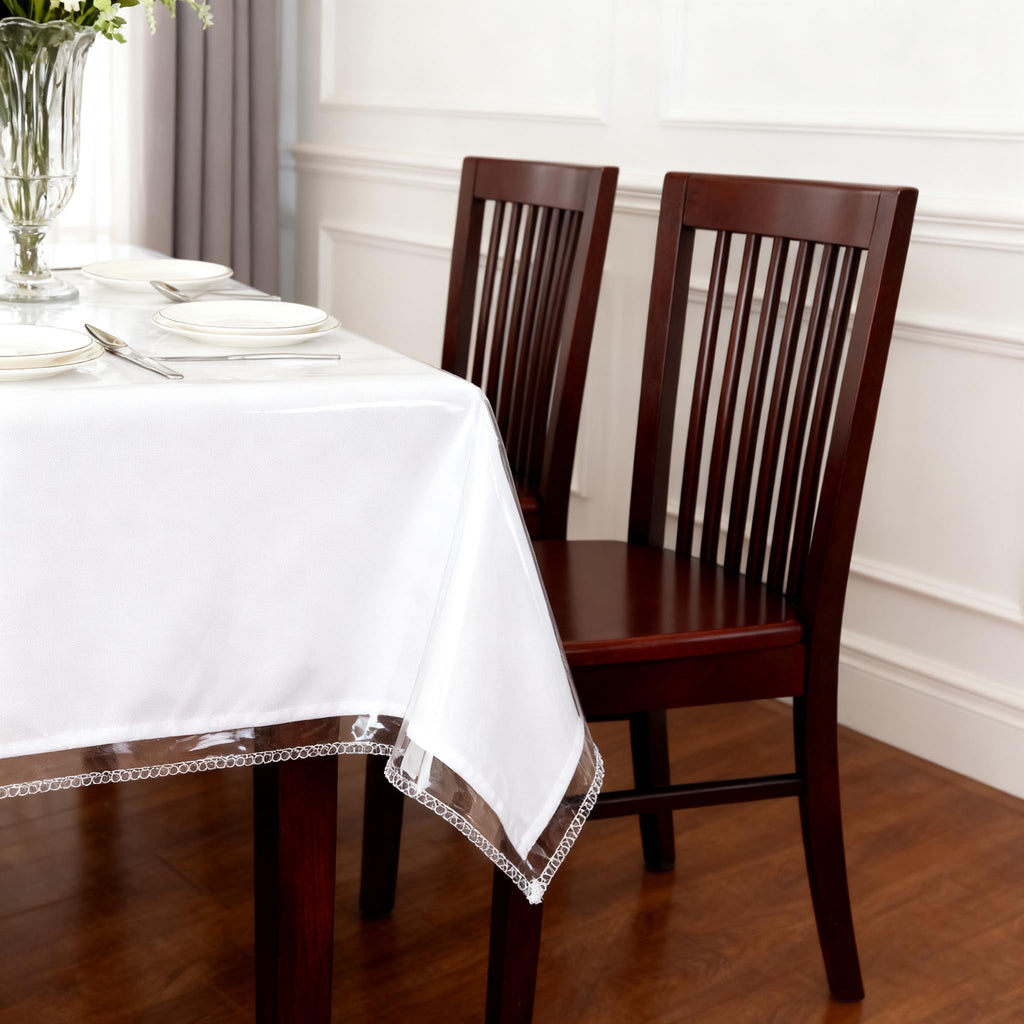 Clear Plastic Table Cover Protector 100% Waterproof Tablecloth Vinyl Rectangle Table Cloth Protector Crystal Clear Plastic Tablecloth Cover for Dining Tables Parties Camping 55" x 70" ,4-6 Seats