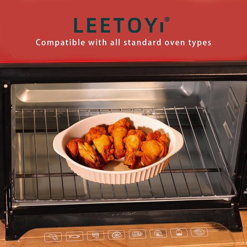 LEETOYI Porcelain Au Gratin Pans - Set of 2 Small Baking Dishes with Double Handles | White