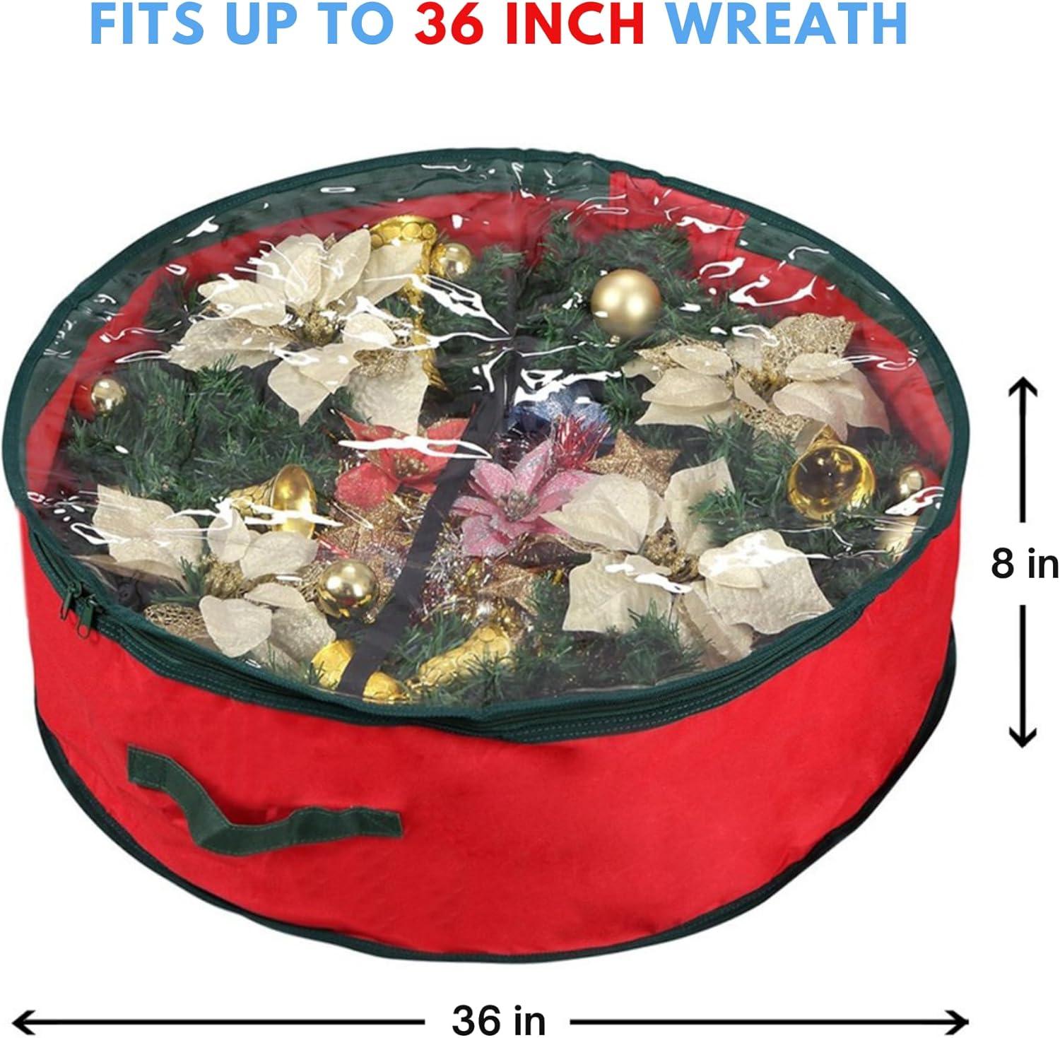 Primode Christmas Wreath Storage Bag 36" - Durable 600D Oxford Container with Clear Window for Easy Holiday Storage (Red)
