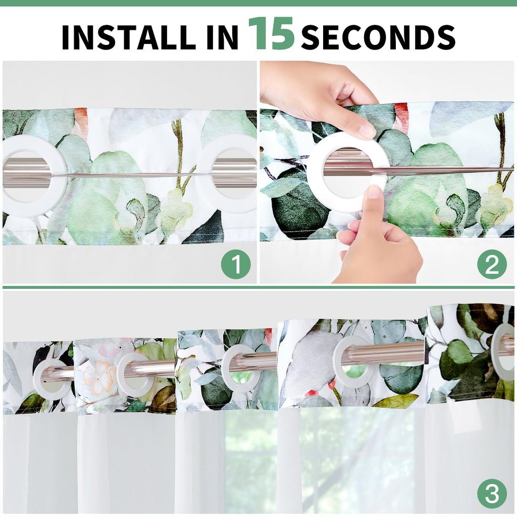 QiyI No Hook Shower Curtain with Snap in Fabric Liner, Sage Green Eucalyptus Shower Curtain with See Through Top Window, Waterproof Washable Cloth Ringless Shower Curtain Set for Bathroom, 72 x 75
