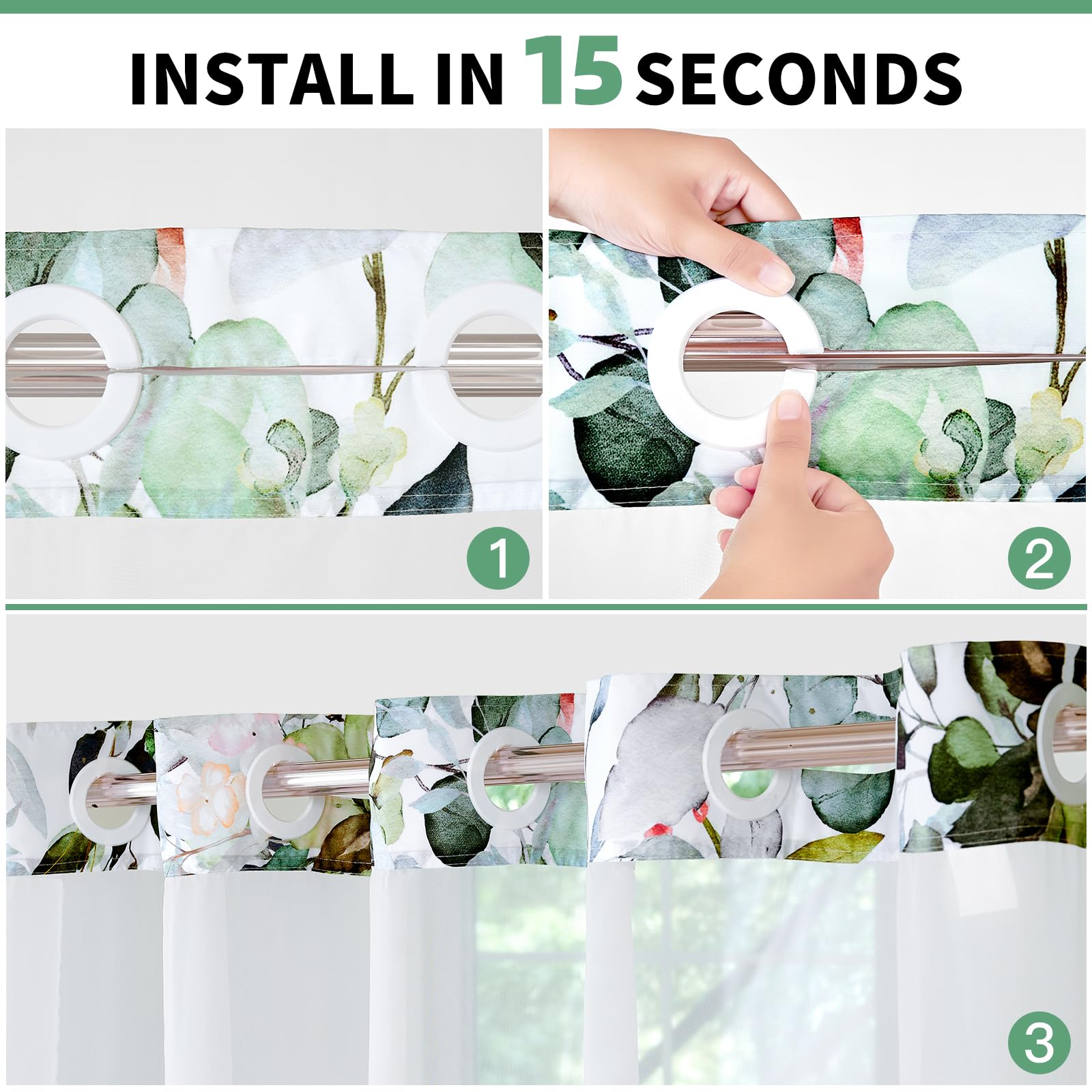 QiyI No Hook Shower Curtain with Snap in Fabric Liner, Sage Green Eucalyptus Shower Curtain with See Through Top Window, Waterproof Washable Cloth Ringless Shower Curtain Set for Bathroom, 72 x 75